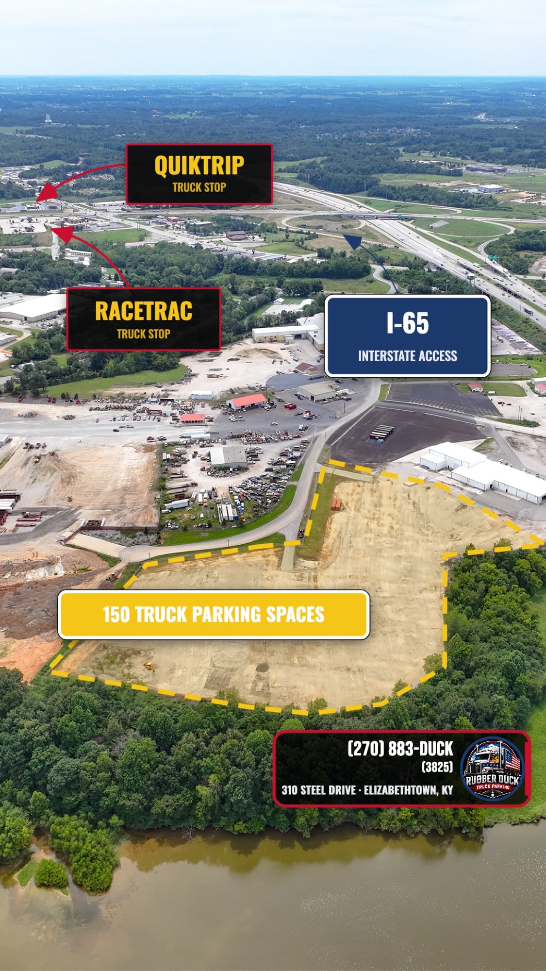 Aerial photo of the Rubber Duck Truck Parking lot in Elizabethtown, KY