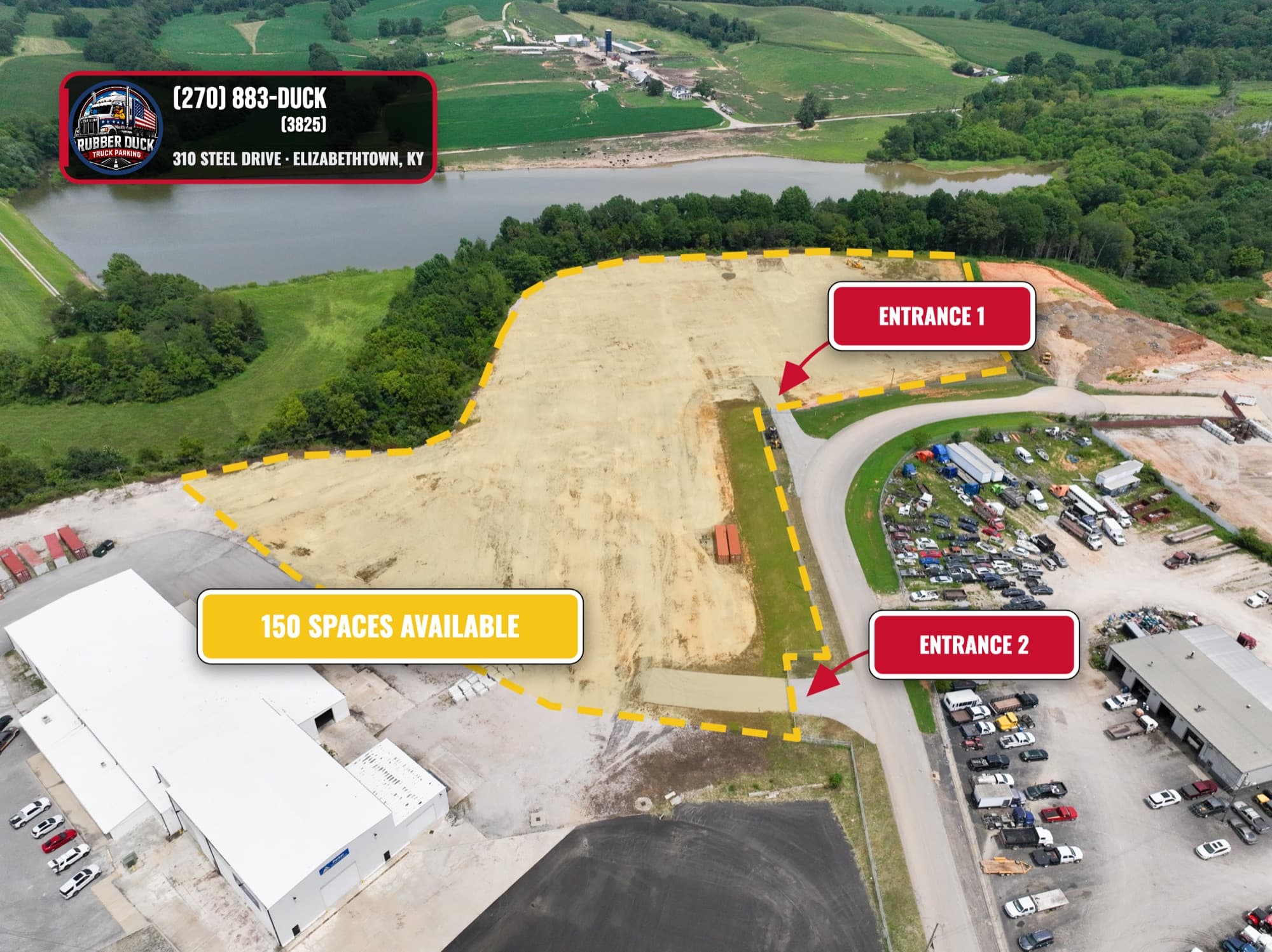 Aerial photo of the Rubber Duck Truck Parking lot in Elizabethtown, KY